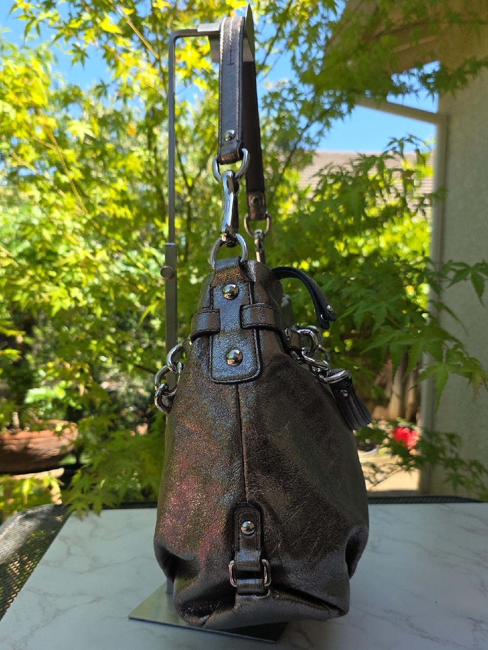 Coach Y2K Brooke Hobo Silver Gold Tones Metallic Leather Shoulder Hand Bag - Picture 6 of 16